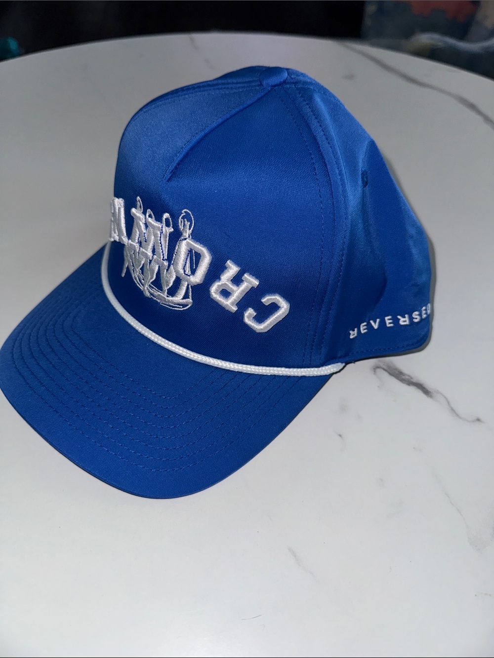 Crown Royal Blue Snapback Hat with White Embroidery